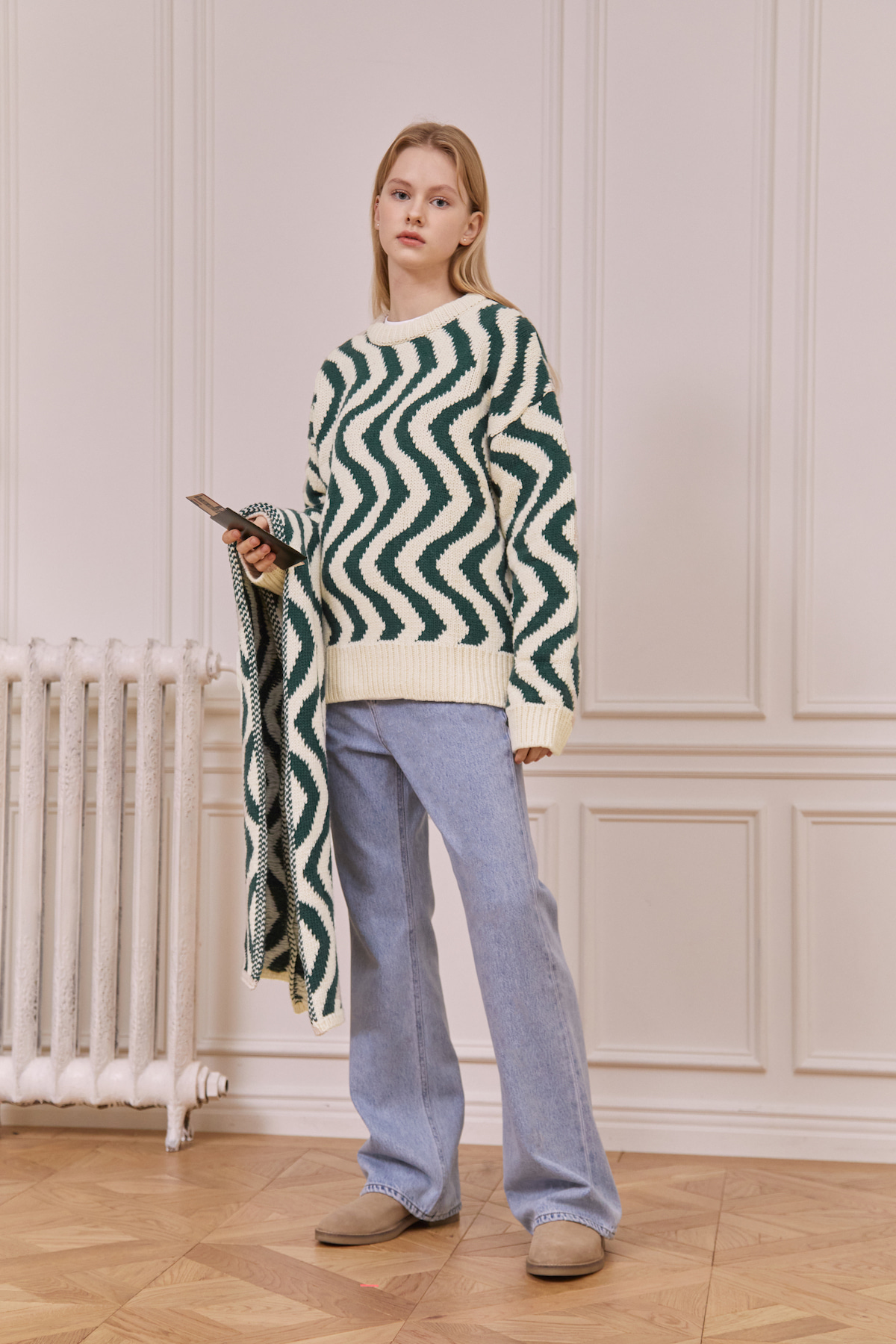 Women’s Wave Line Jacquard Sweater Green
